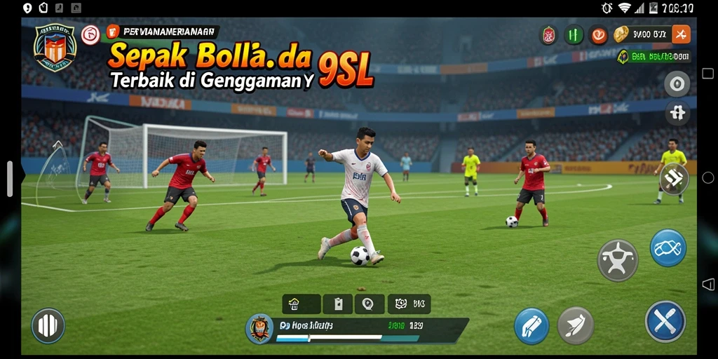 Screenshot menunjukkan aksi seru permainan sepak bola di 9SL.
