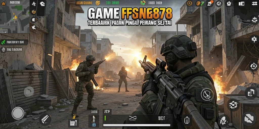 Screenshot utama AGEN878 menampilkan aksi tembak-menembak yang intens.