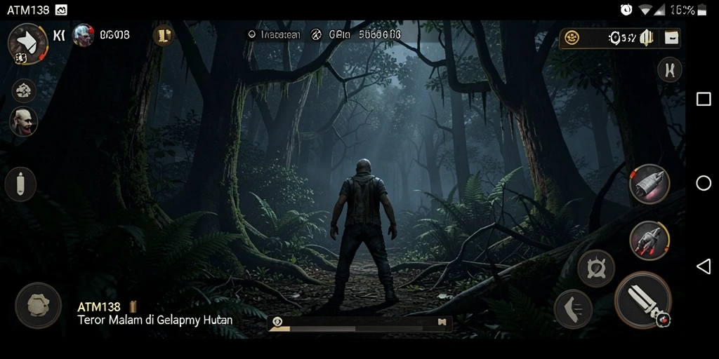 Screenshot gameplay menampilkan momen mencekam di hutan angker.