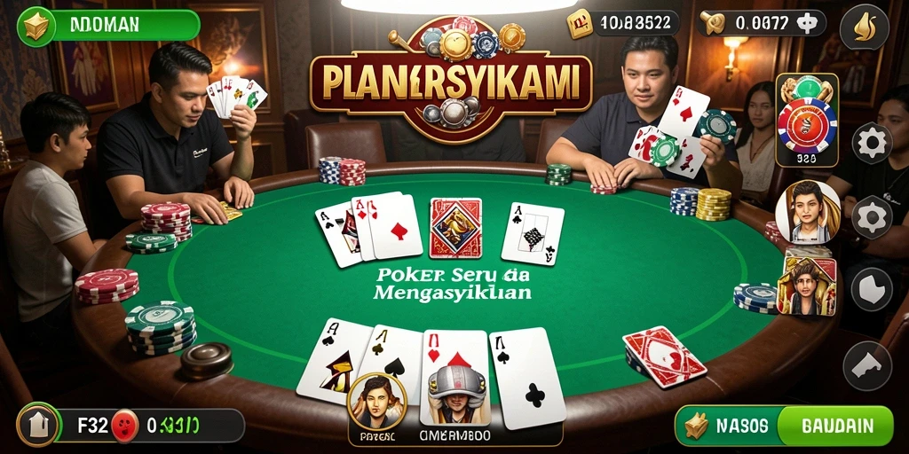 Tampilan gameplay F32 yang mendebarkan dengan kartu yang dibagikan di meja poker.