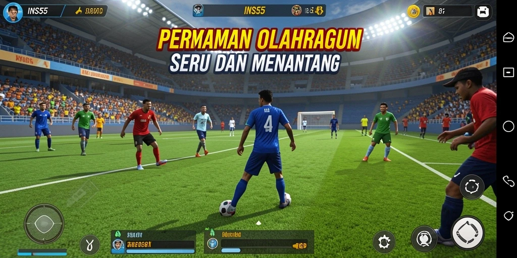 Screenshot menunjukkan aksi seru dalam game olahraga INS55 dengan grafis menawan.