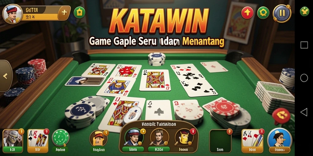 Screenshot KATAWIN menampilkan gameplay Gaple yang seru dan interaktif.