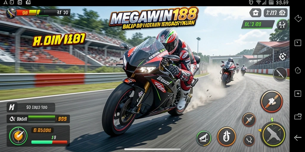 Screenshot gameplay MEGAWIN188 yang menunjukkan aksi balap motor yang mendebarkan.