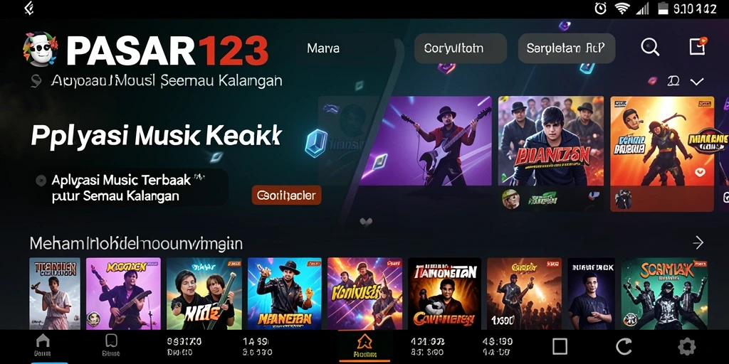 Screenshot PASAR123 menampilkan antarmuka sederhana dengan beragam pilihan musik.