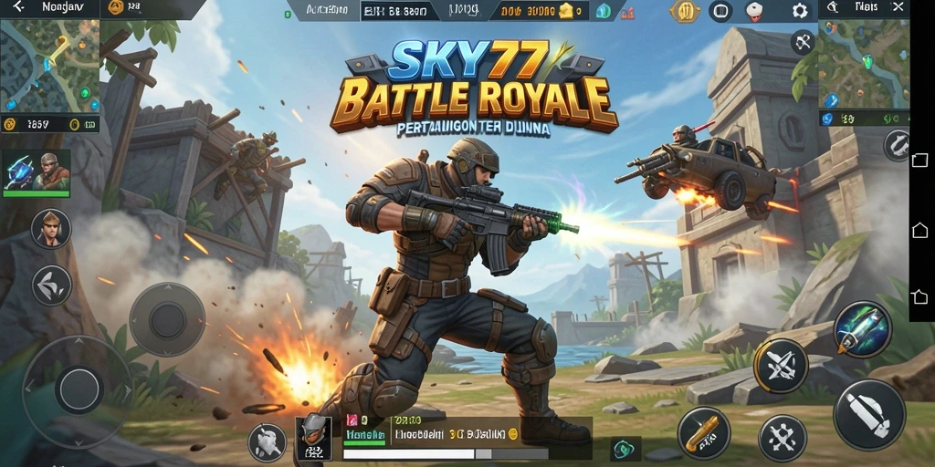 Tangkapan layar menampilkan aksi seru dalam pertarungan Battle Royale di SKY77.